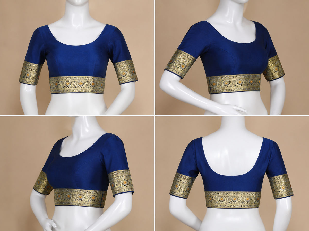 Banarasi Silk Saree in Royal Blue with Rich Gold Zari Floral Butti