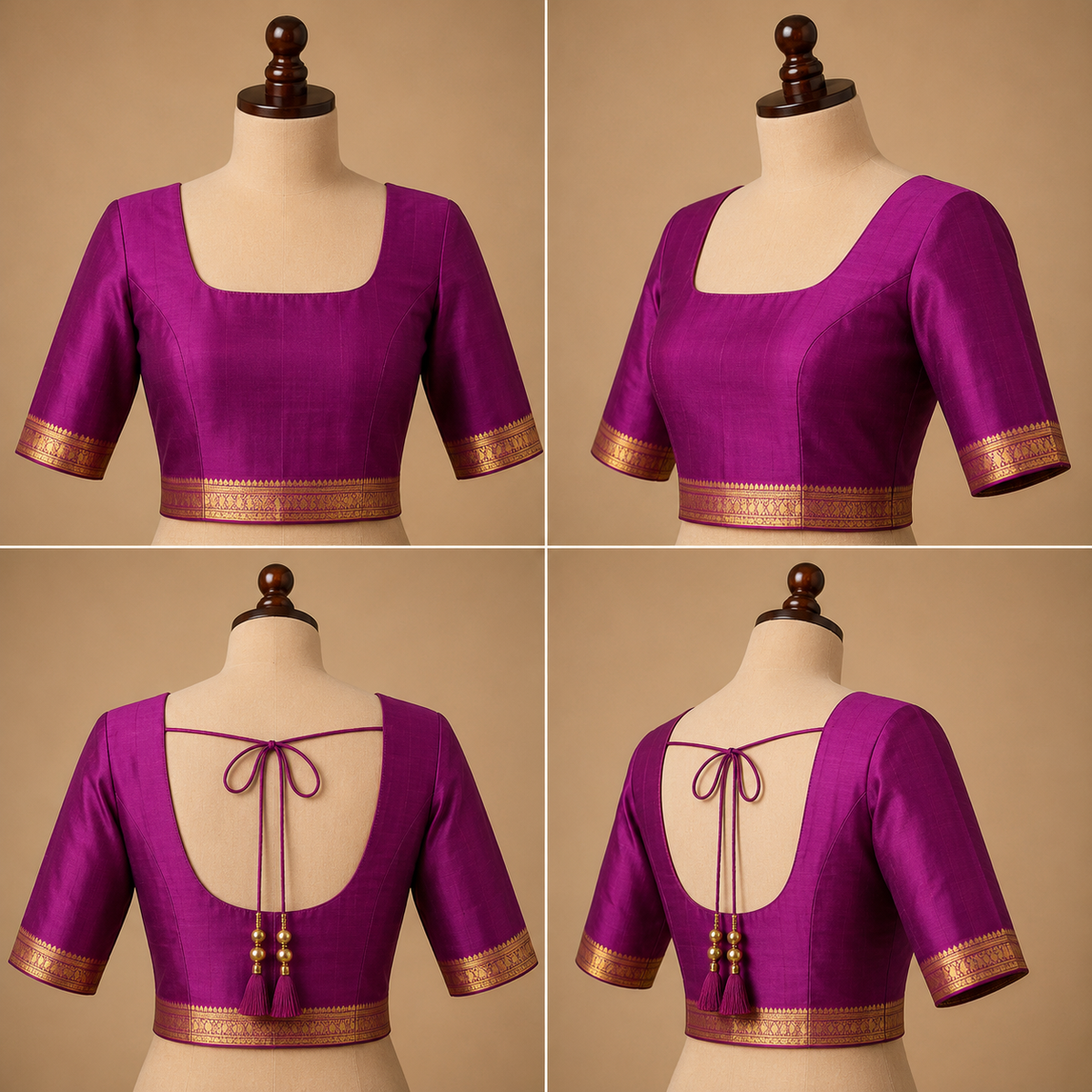 Kanjivaram Silk Saree | Royal Purple with Gold Zari Floral Border & Traditional Butti | Wedding Silk Saree