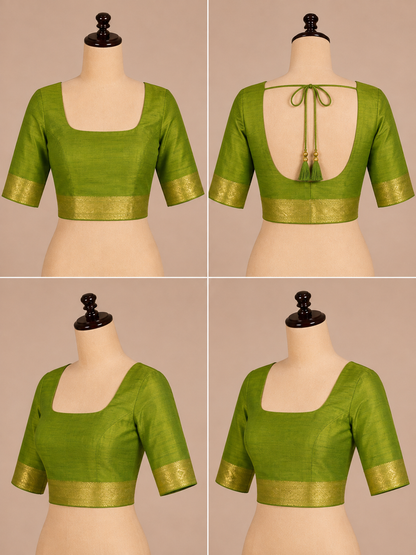Banarasi Blended Satin Saree – Olive Green with Gold Zari Floral Jaal