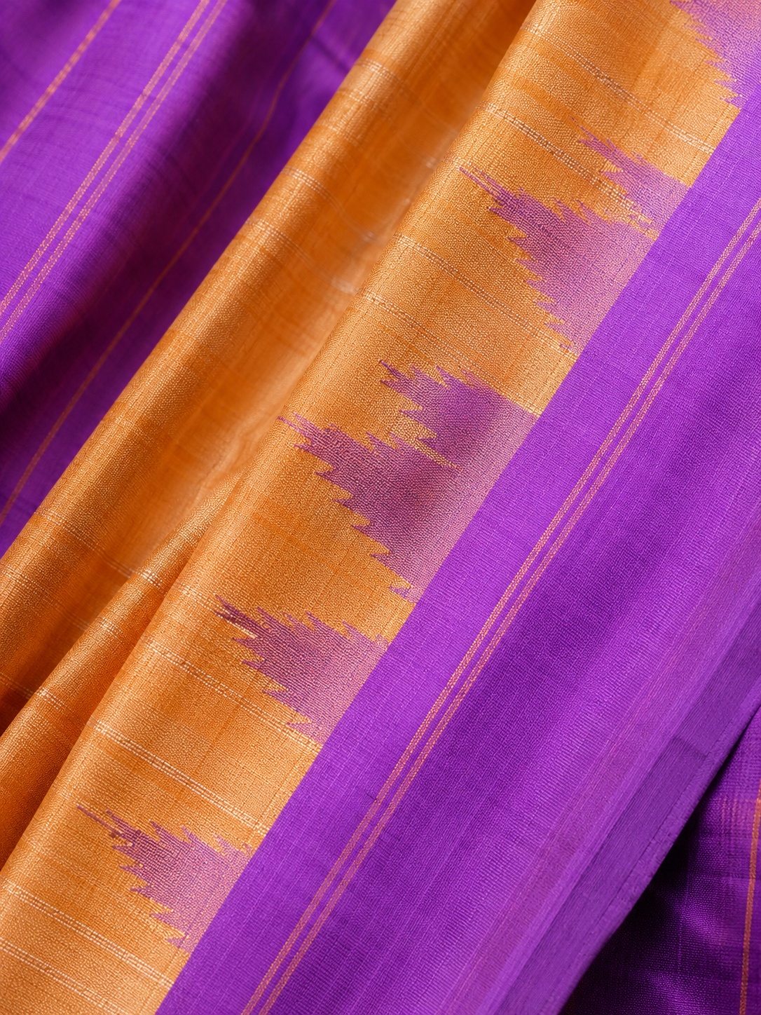 Gadwal Silk Saree – Golden Beige with Lavender Purple Woven Border