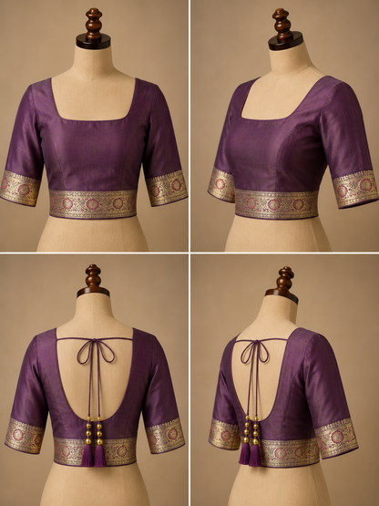 Banarasi Silk Saree in Deep Plum Purple with Antique Gold Zari Weaving