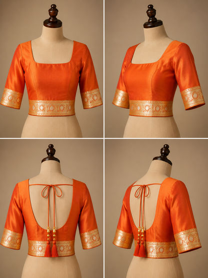 Banarasi Silk Saree in Saffron Orange with Antique Gold & Pink Meenakari Zari Weaving
