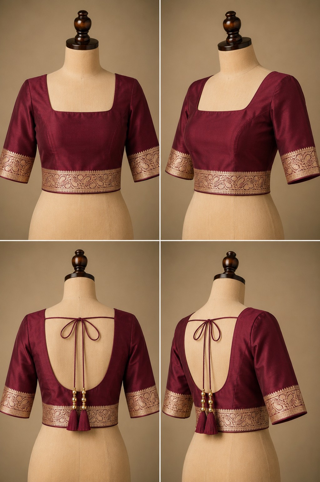 Banarasi Silk Saree in Deep Burgundy Wine with Antique Gold Zari Jaal Weaving