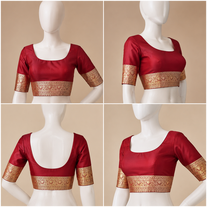 Banarasi Silk Saree in Wine Red with Rich Gold Zari Floral Butti