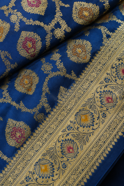 Banarasi Silk Saree in Royal Blue with Rich Gold Zari Floral Butti