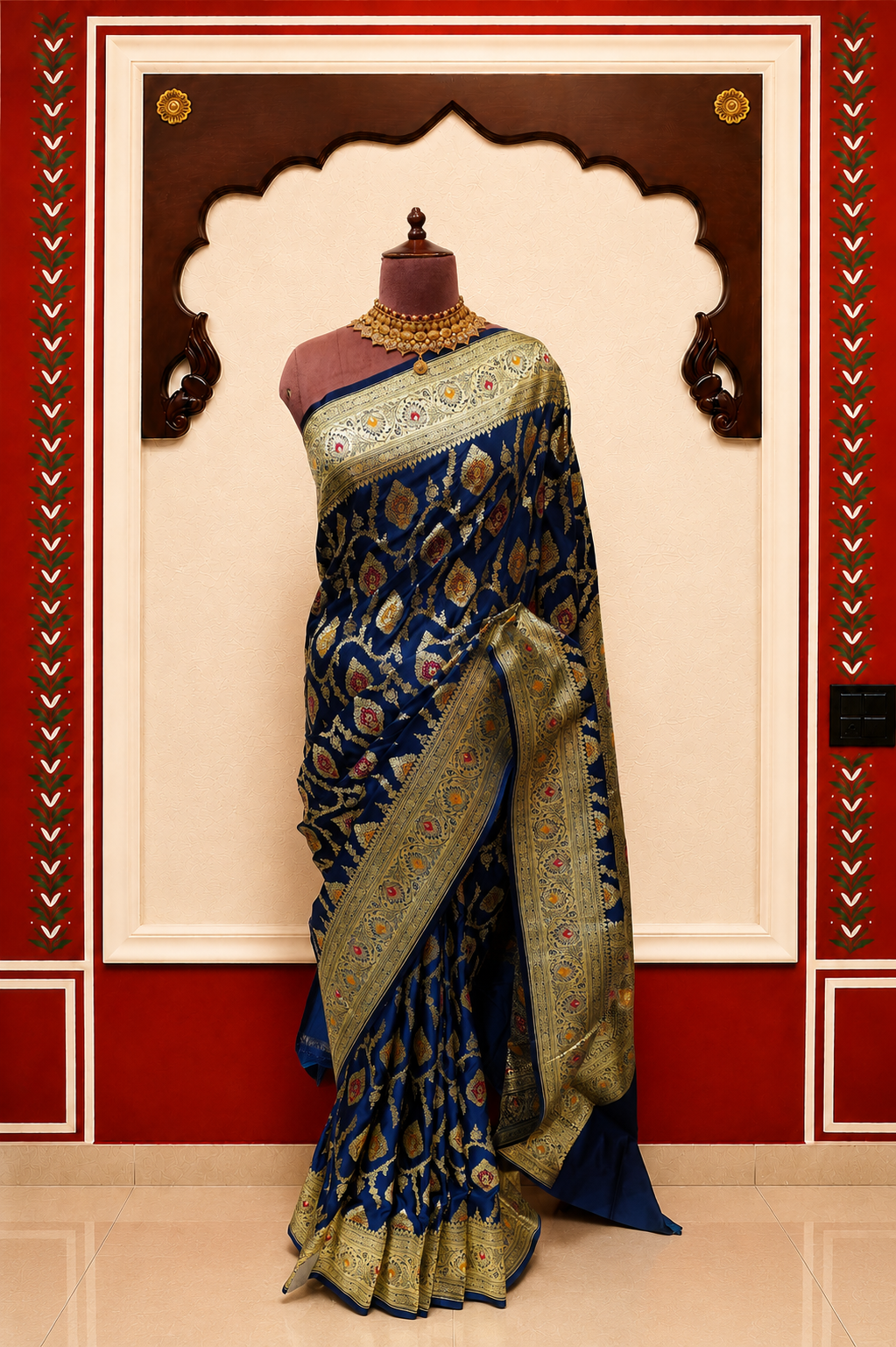 Banarasi Silk Saree in Royal Blue with Rich Gold Zari Floral Butti