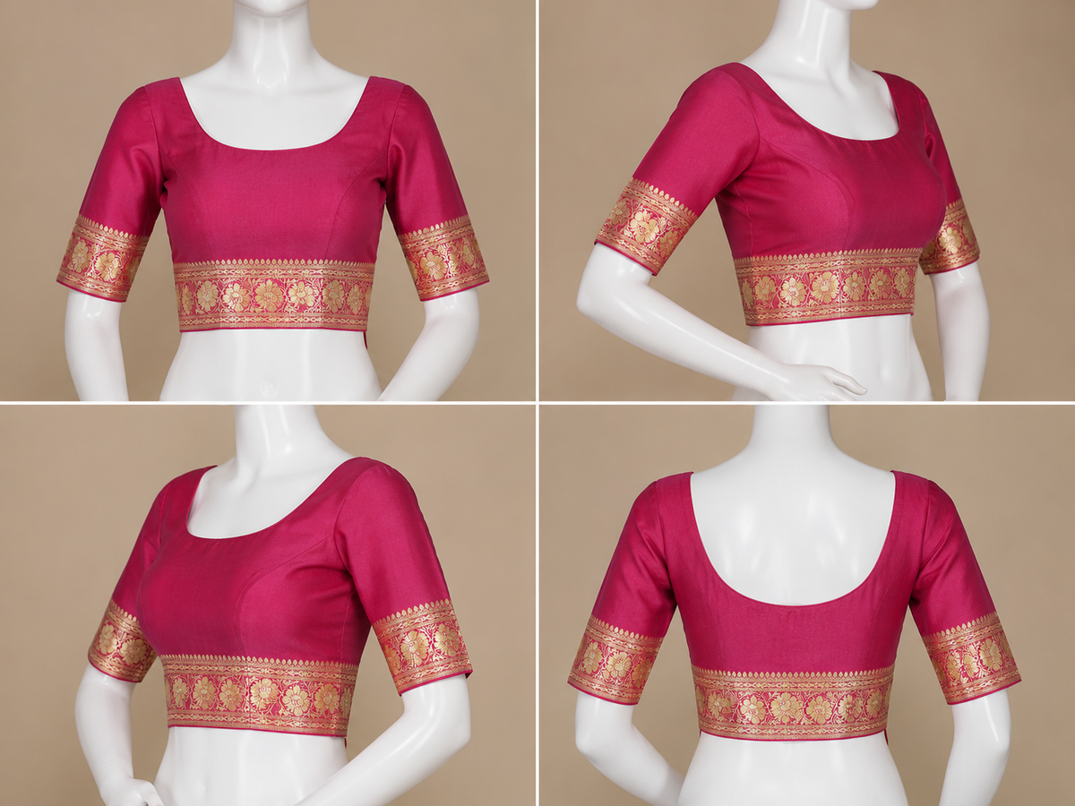 Banarasi Silk Saree in Rose Pink with Rich Gold Zari Floral Butti