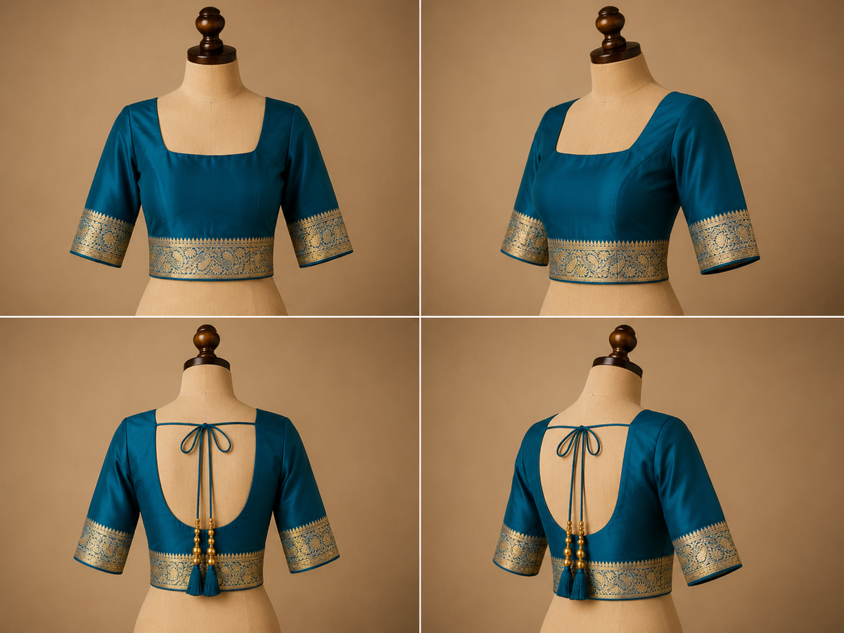 Banarasi Silk Saree in Peacock Blue with Silver-Gold Zari Floral Jaal