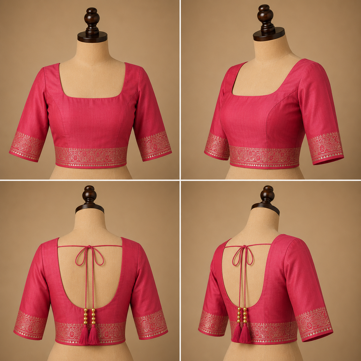 Banarasi Silk Saree in Coral Pink with Antique Gold Zari Floral Jaal