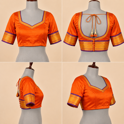 Paithani Silk Blend Saree – Deep Red with Orange-Gold Zari Border