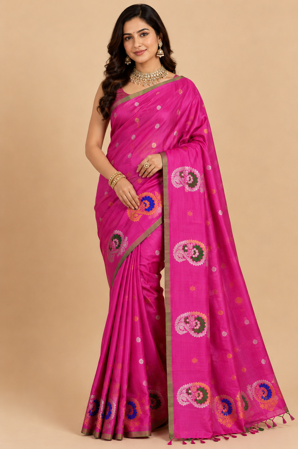 Gadwal Silk Saree – Rani Pink with Traditional Woven Paisley Pallu