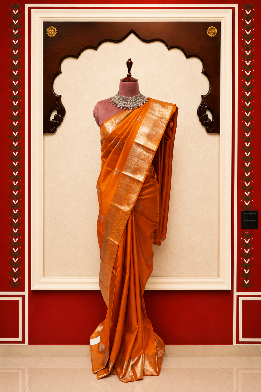 Kanjivaram Silk Saree | Rust Orange with Rich Gold Zari Border | Traditional Wedding Silk Saree