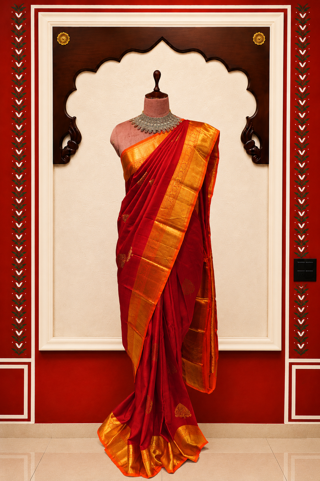 Kanjivaram Silk Saree | Deep Maroon Red with Rich Gold Zari Border