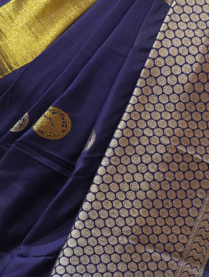 Kanjivaram Silk Saree | Royal Blue with Silver Zari Border & Butta | Traditional Wedding Silk Saree