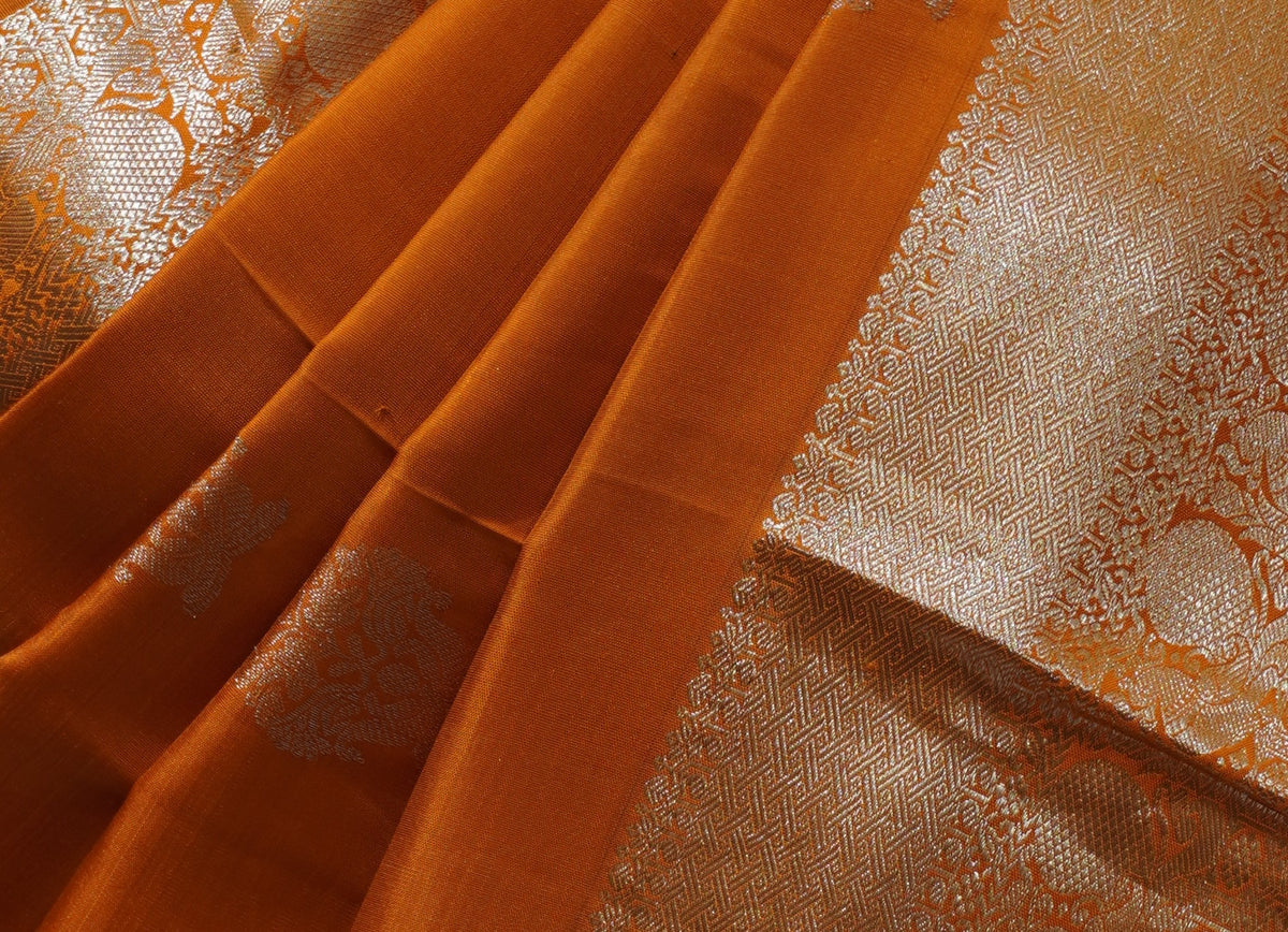 Kanjivaram Silk Saree | Rust Orange with Rich Gold Zari Border | Traditional Wedding Silk Saree