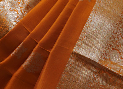 Kanjivaram Silk Saree | Rust Orange with Rich Gold Zari Border | Traditional Wedding Silk Saree