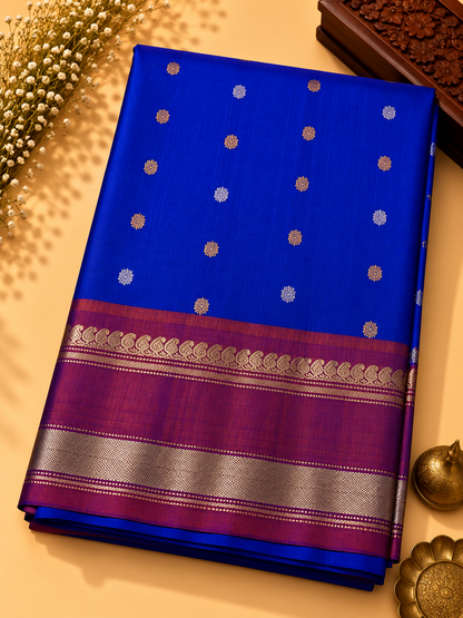 Gadwal Silk Saree – Royal Blue with Magenta Pink Zari Border